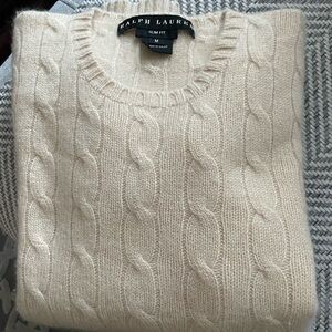 Brand New 100%Cashmere Polo Ralph Lauren Cable Knit light Beige  Sweater